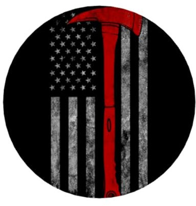 Round Acrylic Fridge Magnets, Vivid Full-Print Decorative Refrigerator Magnets for Home & Office, Magnetic refrigerator magnet for Metal Surfaces, Whiteboard Accessories, Firefighter Axe Red Line Flag