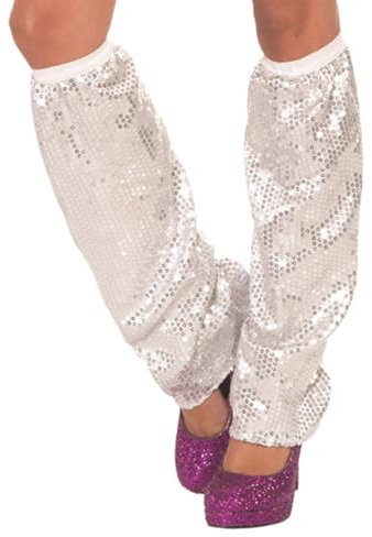 YIZITU Sequins Legwamer Long Leg Socks Elastic Cuffs Leg Warmers Leg Sleeve 80 Raves Foot Cover Gamaschen Leg Socks, weiß, One size