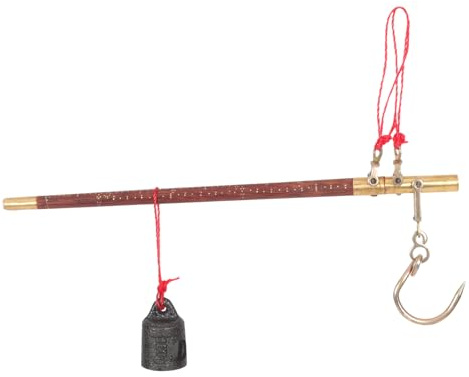 OUNONA Handheld Small Copper Scale with Hook 5 Jin Portable Wooden Rod Balance Scale for Home Cooking Weighing Medicinal Materials with Red Rope and Brass Weight