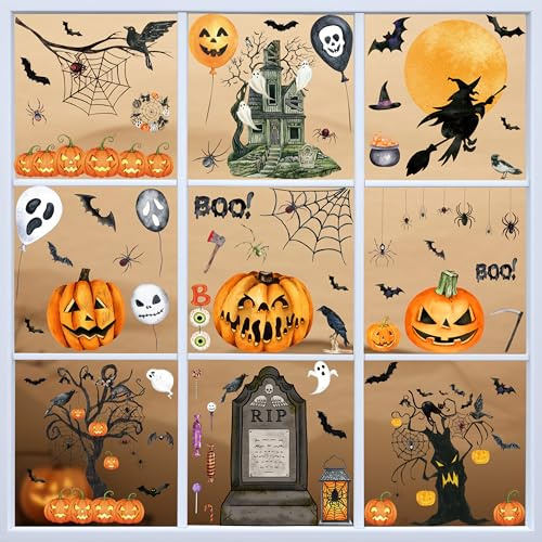 Halloween Fensterbilder Selbstklebend Aquarell, SILARLAIT 10 Stück Fenstersticker Halloween Statisch & Doppelseitige & Wiederverwendbare, Fensteraufkleber Fensterdeko Halloweendeko Fenster