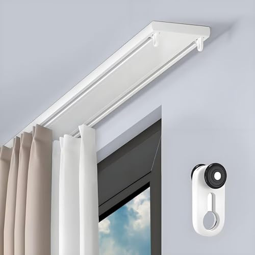 Double Curtain Track Ceiling Mounted Aluminum Curtain Rails Silent Slider Track System for Bedroom Kitchen Room Divider White 3.3m(10.8ft)