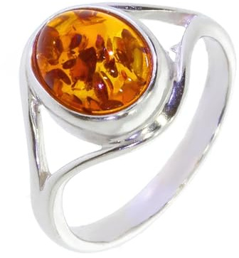 Artipol Bague fabr.européenne style français. Argent rhodié Ambre naturelle - modèle 3023-B, taille 56