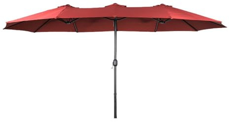 Parasol de patio de 4,6 m avec manivelle, grand parasol de marché pour jardin, balcon, piscine, plage, parasol d'extérieur portable pour terrasse et terrasse Bordeaux