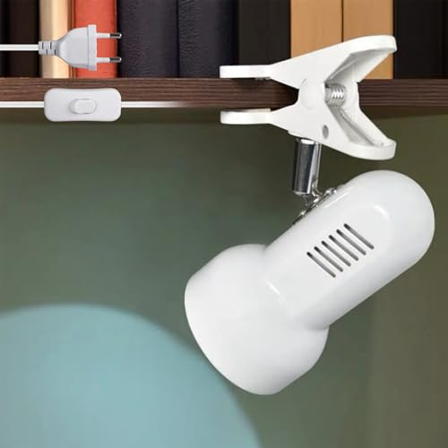 GBKDQQ Lampe à pince, lampe de bureau blanche, 220 V, culot E27, avec prise européenne et interrupteur à câble, socle de lampe, rotatif à 270 °, flexible, pour lire au lit, travailler et étudier
