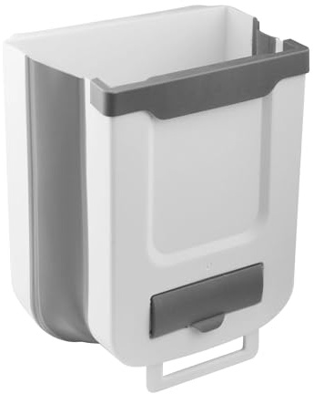LxsNyvantic Cubo De Basura Cocina Plegable 10L Colgante–Papelera Salvaspacio De PP, Gran Capacidad, Fácil De Limpiar, Anti-Olor, Contenedor De Residuos Para Cocina, Baño, Coche Y Camper (Gris-Blanco)
