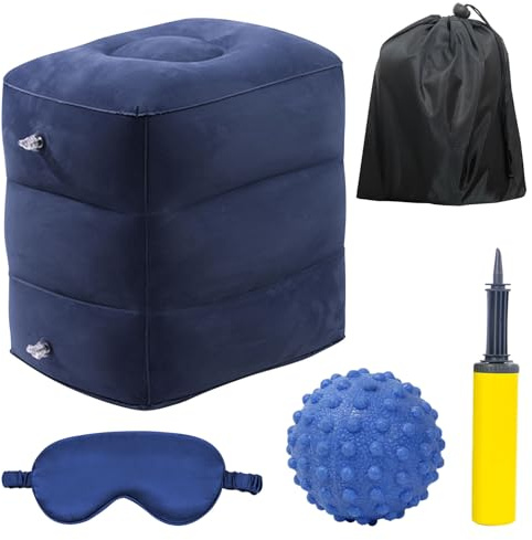 Venenkissen Beinhochlagerungskissen - Ufblasbare Keilkissen Komfort-Beinkissen zum Schlafen, Bandscheibenwürfel Aufblasbar, Mit Luftpumpe und Silikon-Faszienball Verbesserung der Durchblutung (Blau)