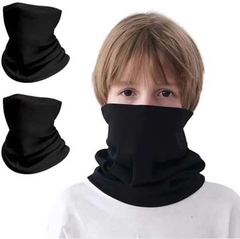 VDYXEW 2 Pack Kids Neck Warmer, Windproof Thermal Fleece Neck Gaiter for Boys & Girls, Breathable & Elastic, Face Mask Winter Snood for Skiing, Snowboarding, Cycling, Outdoor Play (black+black)