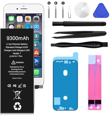 Batterie pour iPhone 7, 9300mAh Nouvelle Mise à Niveau Batterie Haute Capacité de Remplacement pour iPhone 7, A1660, A1778, A1779 avec Kit de Réparation