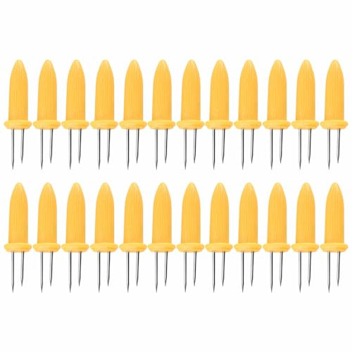 Lot de 24 brochettes de maïs en acier inoxydable - Résistant aux températures élevées - Facile à nettoyer - Pour la cuisson libre des plateaux de fruits