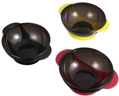 PAMINGONO Cuencos para Teñir el Cabello 3 Piezas Apilables Tazones de Silicona y ABS Resistentes Colores Negro Rojo y Amarillo Reutilizables para Mezcla Profesional y Uso en Salón Casa