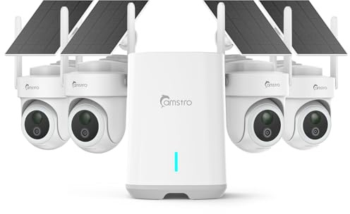 CAMSTRO 4K Überwachungskamera Aussen Set, 360° Panorama Kabellose Kamera, 4 Cam-Kit & 64GB Lokal Speicher HomeBase, 8MP kabellose mit Intelligente Erkennung, Farb-Nachtsicht, Ohne ABO-Gebühren, IP66