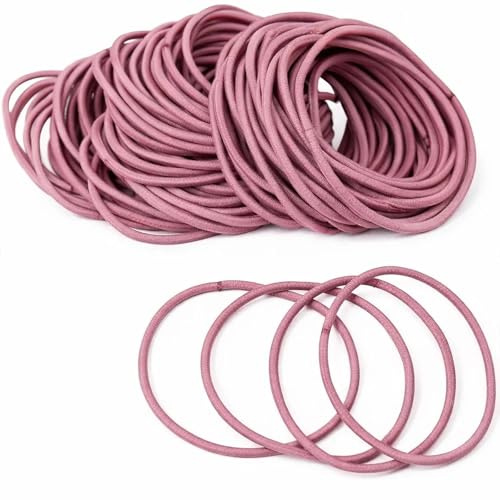 LINKKNOB Strong Small Elastic Hair Bands | 100 Pcs No-Damage Snag-Free Hair Ties for Women & Girls | Gentle No-Metal Elastics Red Bean Pink