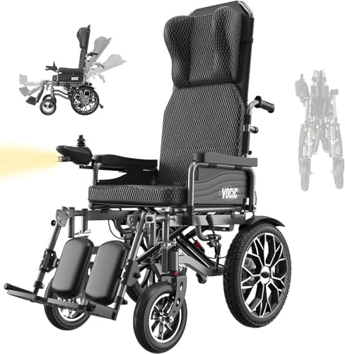 VOCIC V57 Elektrorollstuhl Faltbar Leicht mit 165° verstellbare Rückenlehne | 30KM Elektrischer Rollstuhl mit Outdoor Gummi Luftbereifung für Senioren bis 150KG,500W Rollstuhl elektrisch mit Fußstütze