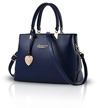 NICOLE & DORIS Handtaschen für Damen Elegant Henkeltaschen PU Leder Schultertasche wasserdichte Umhängetasche Modern Taschen mit Anhänger Dunkelblau