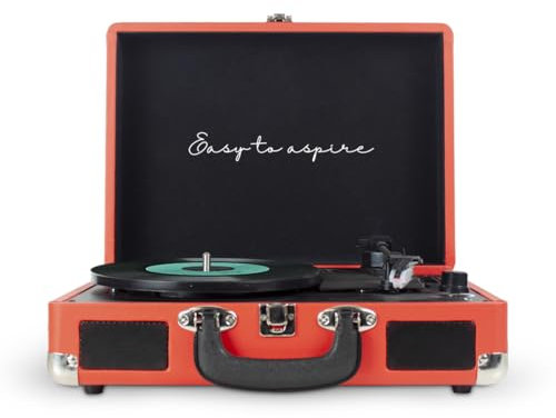 PRIXTON Platine Vinyle VC400, Tourne-Disque Vintage avec Bluetooth, Lecteur et Convertisseur des vinyles, 2 Haut-parleurs intégrés, Design Mallette, 3 Vitesses 33/45/78, Couleur Rouge