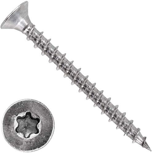 HKB ® 100 Stück Spanplattenschrauben, 5x50mm, Torx, TX25, Senkkopf, Stahl, silber verzinkt, 1A Qualität, Artikel-Nr. 50234