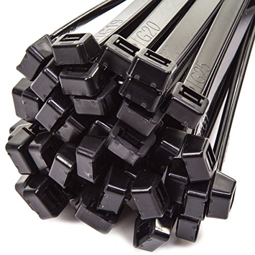 White Hinge Limited 100x Strong Quality Black Cable Ties 450mm x 7.6mm- Heavy Duty Heat & Cold Resistant Zip Ties