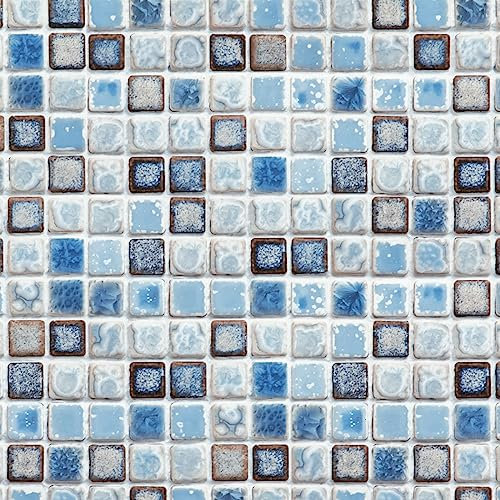 Hode Mosaik Klebefolie Selbstklebend Fliesenaufkleber Dekorative Fliesenfolie für Badezimmer Wand Küche Wasserdicht Leicht zu Reinigen Blau 40X200cm Tapeten