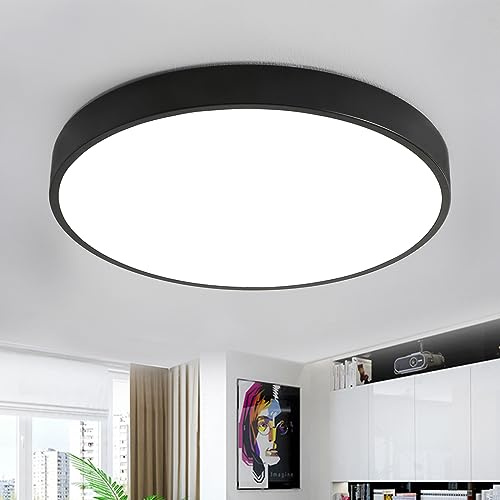 Natsen 36W LED Deckenleuchte Runde Flach Deckenlampe, Warmweiß 3000K | Metall Leuchte für Wohnzimmer Schlafzimmer Küche Büro Flur Diele (Schwarz, Ø40x4cm)