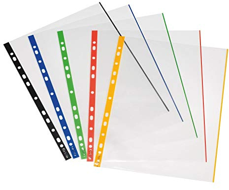 Herlitz 10914414 Prospekthülle A4 glasklar mit farbigem Rand 150er Packung, 0,07 mm