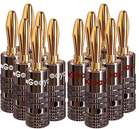 Goaycer Banana Plugs for Speaker Wire - 24K Gold Plated Banana Adapter Connector(6 Pairs/12 pcs)
