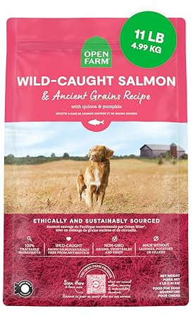 Open Farm, Ancient Grains Dry Dog Food, Protein-Rich & Nutrient Dense, 90% Animal Protein Mixed with Non-GMO Fruits, Veggies and Superfoods, Wild Caught Salmon Recipe, 11lb Bag