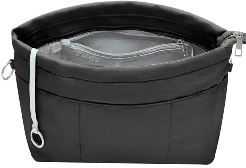 HyFanStr Handtaschen Organizer Nylon, Taschenorganizer Tasche in Tasche Organizer Innentaschen für Handtaschen mit Schlüsselkette,Schwarz,Groß