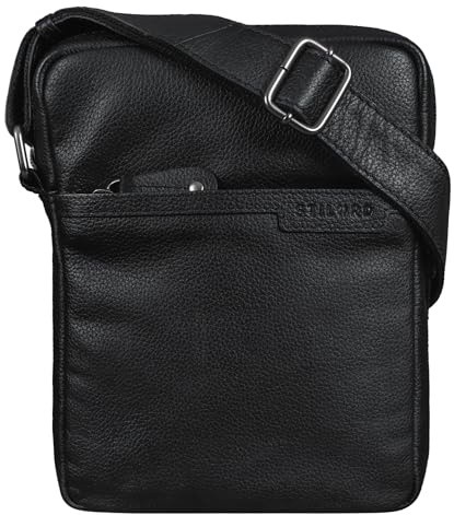 STILORD Blake Herrentasche zum Umhängen Leder Kleine Schultertasche Männer 8 Zoll Messenger Bag DIN A5 Echtes Vintage Leder Farbe:schwarz