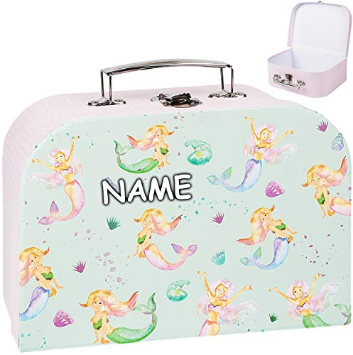 alles-meine.de GmbH Koffer/Kinderkoffer - MITTEL - Meerjungfrau/Prinzessin/Nixe - inkl. Name - 25 cm - Pappkoffer - Puppenkoffer - Kinder - Pappe Karton - Prinzessinnen Mus..