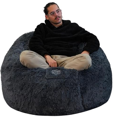 bananair - Pouf Poltrona a Sacco Gigante in Pelliccia Sintetica - Ultra Morbido e Confortevole - Fodera Lavabile - Imbottitura in Schiuma, Qualità Premium - Bean Bag XXL (120 cm, Grigio)