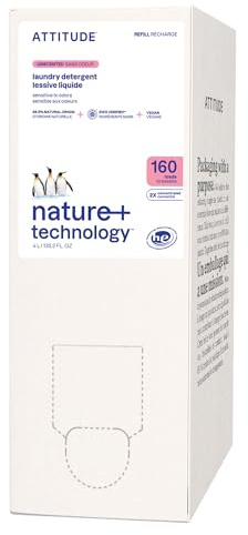 ATTITUDE Liquid Laundry Detergent Refill, EWG Verified, HE Compatible, Plant-Based & Vegan, Natural Laundry Soap, Unscented, 160 Loads, 4 Liters