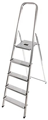 Hailo Escabeau domestique pliable - 5 marches - 2,81m - Aluminium - Argenté