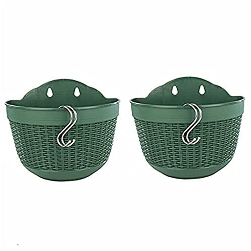 Yeehliny 2er-Set Wandampel Blumenkasten Kunststoff Hängender Blumentopf zum Aufhängen Hängetöpfe Wand Pflanztopf Balkontopf Plastik Übertopf mit S Haken Pflanzen Wanddekoration (Grün)