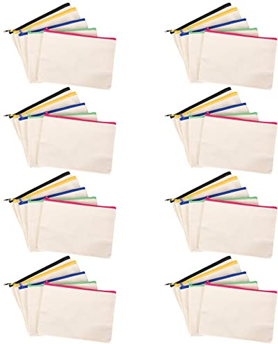 Ticarus 40 x Kosmetiktasche Segeltuch mit Reißverschluss, Federmappen, für Reisen, Handarbeit, Schule, Mehrfarbig, mit Reißverschluss