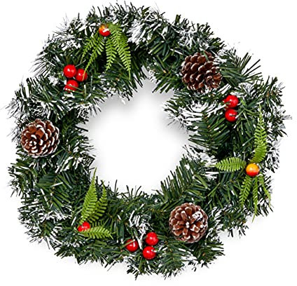 THE TWIDDLERS 10'' Christmas Wreath Door Garland, Front Door Winter Xmas Party Decoration with Frosted Snow Effect, Berries & Pinecones - 27cm