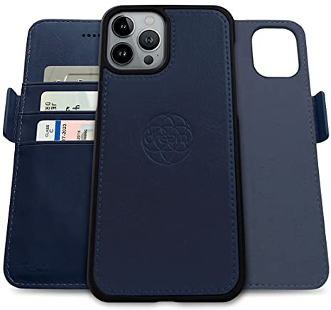 Dreem Vegan Leder Handyhülle für iPhone 13 Pro, Magnetisch & Abnehmbar | Integrierter Handyhalter, RFID-blockierende Kartenhülle, Klapphülle, MagSafe-kompatibel, Geschenkbox [Fibonacci: Königlich]