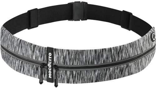 MOCOCITO Laufgürtel für Handy, Lauftasche, Hüfttasche für Jogging, Sport Jogging Gürtel, Running Belt, Fitnessgürtel, Geeignet für Mobiltelefone verschiedener Modelle Größen(Grau gestreift)