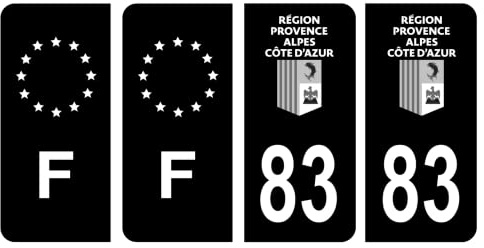 HADEXIA Set of 4 Self-Adhesive Number Plate Registration Stickers Department 83 Var Region Provence-Alpes-Côte d'Azur Noir & F France Europe
