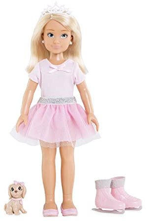 Corolle 9000600010 - Girls Valentine Ballerina Set, Ankleidepuppe mit Hund, mit Krönchen, Ohrringe und extra Schlittschuhe, 28cm Spielpuppe mit Vanilleduft, ab 4 Jahren