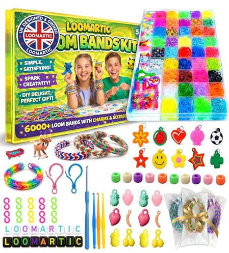 Loomartic 6000+Elastic Rubber Loom Bands Kit Premium Quality Loom Bands Kits for Girls in 20 Multi Colors with Bracelet Beads for Friendship Bracelet Making kit for Girls and Birthday Gifts for Kids