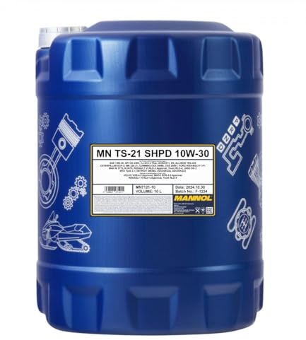 MANNOL 7121 TS-21 Motoröl 10W-30 SHPD synthetisch, für Diesel LKW, 10L | API CK-4/SN, ACEA E8/E11, JASO DH-2, Volvo VDS-4.5 für Euro I-VI Dieselmotoren, Kaltstart bis -30 °C, weniger Verschleiß