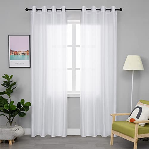 GIRASOLE HOME Coppia Tende Filtranti in Tessuto Simil Seta Tinta Unita Tenda Faux Silk per Soggiorno Camera e Interni 2 Pannelli con Occhielli (140x285cm, Bianco)