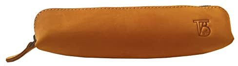 TBInt Schüleretui aus Leder, 18,7 x 5,1 x 4 cm, Orange, Orange, Verschluss mit Reißverschluss