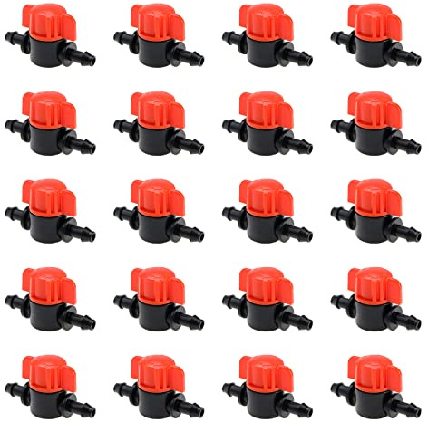 The Lord of the Tools 20pcs Vanne d'arrêt d'irrigation Goutte à Goutte Vanne à Bille Barbelée Vanne de Tube pour 1/4 4mm ID 7mm OD Tube Systèmes d'irrigation Terres Agricoles Serres