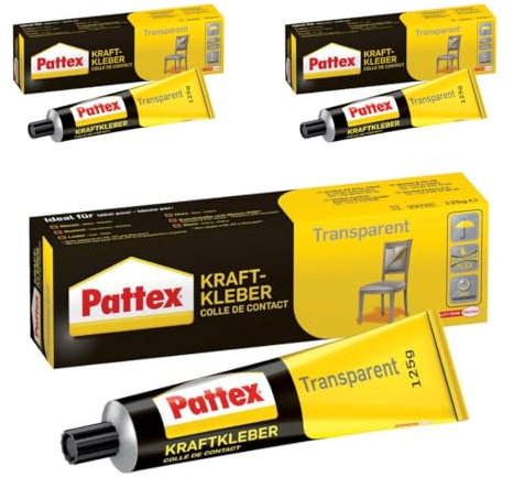 Pattex Kraftkleber Transparent, extrem starker Kleber für höchste Festigkeit, Alleskleber für den universellen Einsatz, hochwärmefester Klebstoff, 3 x 50g