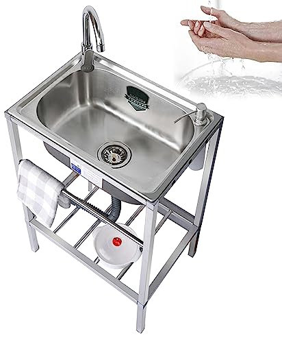 Lavello Cucina 1 Vasca,Lavandino da Esterno in 304 Acciaio Inox,Lavelli Commerciale Autoportante Professionale con Rubinetto,Lavatoio da Giardino Campeggio,per Ristorante Esterno Interno (Color : Hot