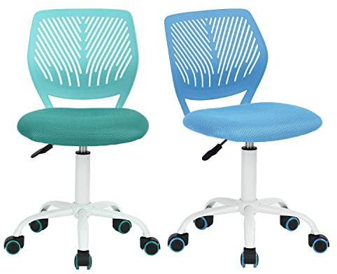 Homy Casa 2er Set Schreibtischstuhl Verstellbarer Drehstuhl Bürostuhl Stoffsitz Arbeitsstuhl ohne Armlehne, Blau und Türkis, carnation