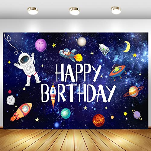 Geburtstagsparty Hintergrund,Galaxie Planet Astronaut Rakete Hintergrund Banner,Geburtstagsdeko Banner,Weltraum Happy Birthday Fotografie Hintergründe,Geburtstag Party Dekoration,150 x 100 cm,1 Stück