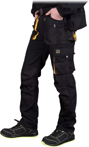 REIS FORECO-T by Pantalones de Trabajo para Hombre, Pantalones de Seguridad, Cargo, Pantalones de Trabajo, Pantalones de protección contra Cortes, Negro-Amarillo, Talla: 52