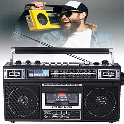 GBHJJ Kassetten-Boombox, Audio-Boombox Deluxe-Stereoanlage mit Bluetooth AM/FM-Radio Kassetten-Doppellautsprecher Vollbereichs-Bass und Mikrofon